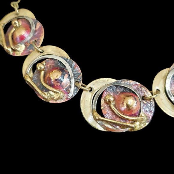 Beautiful Art Deco Modernist Mixed Metal Brass Enamel Necklace - - Picture 4 of 7